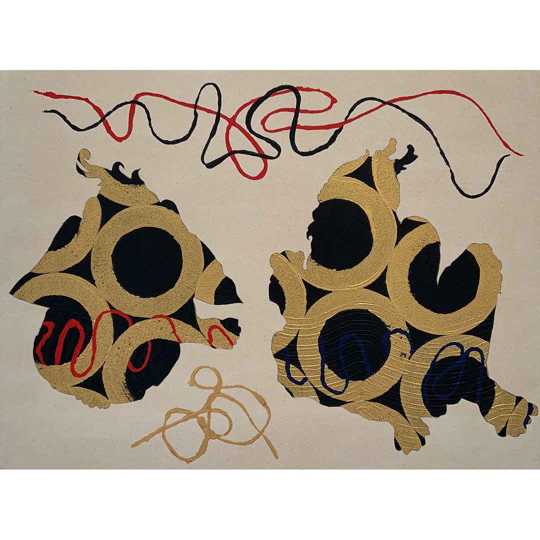 TWO DEMONS AND A MONGOLIAN KNOT
MOĞOL DÜĞÜMÜ VE İKİ DEMON
2021
77CM x 104CM
ACRYLIC ON CANVAS
